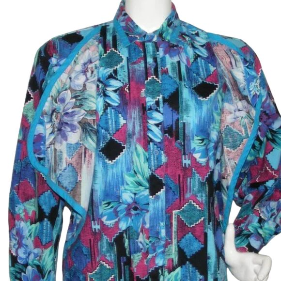 Vintage WRANGLER Shirt, L,  Blue/Purple floral,  Flaps, Button front, LS - Picture 6 of 11